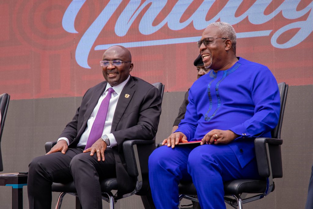 H.E. Alhaji Dr. Mahamadu Bawumia & Prof Fred at Academic City Inauguration discussing digital manufacturing 